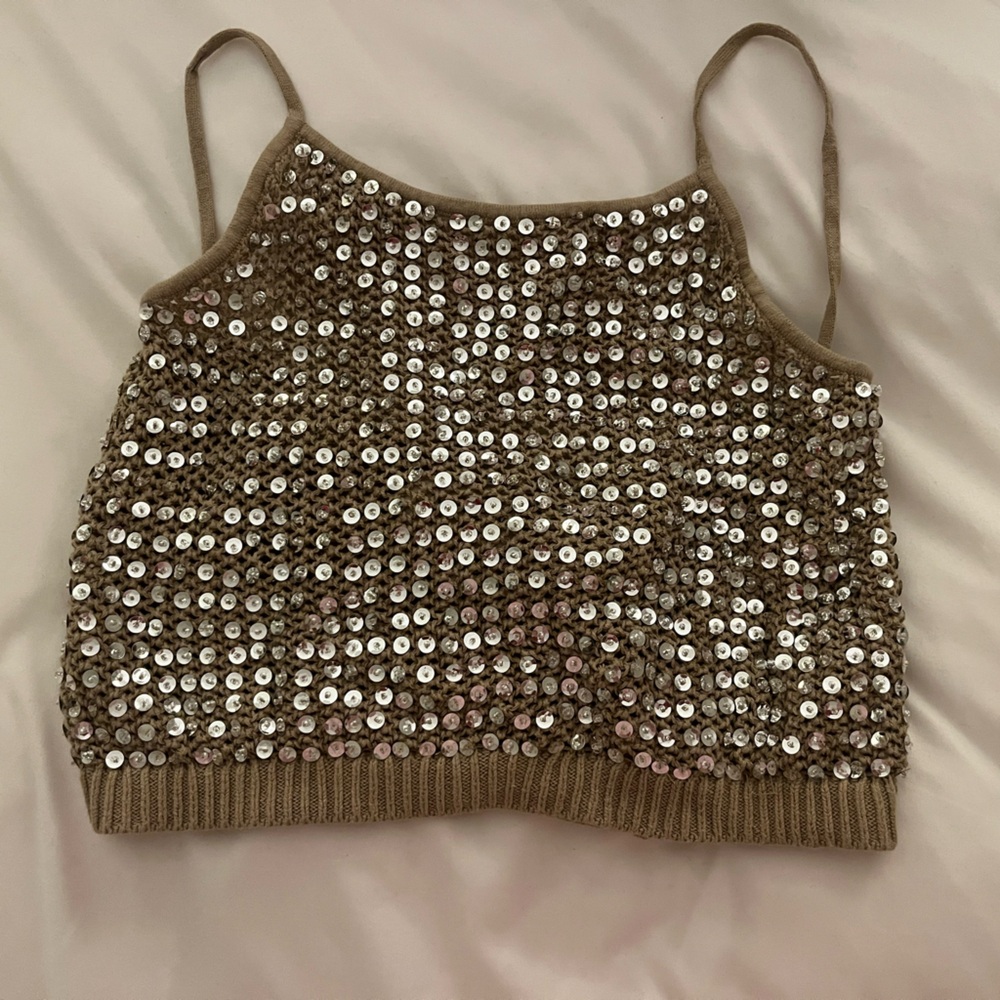 J. Crew Collection Sequin Embellished Sweater Camisole in Tan